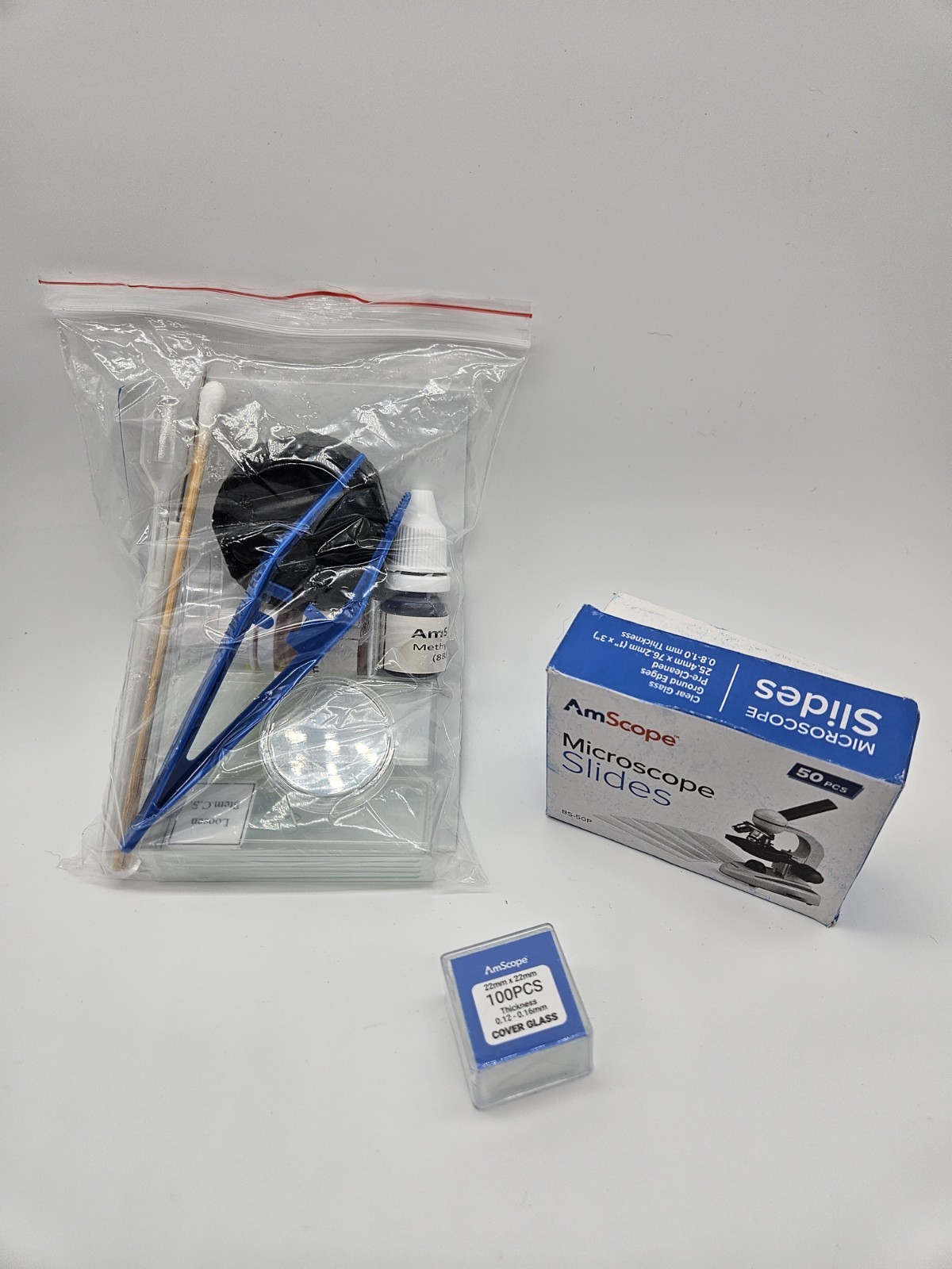 NEW Lot AMSCOPE Slide Preparation Kit + BS-50P Microscope Slides + Cover Glass