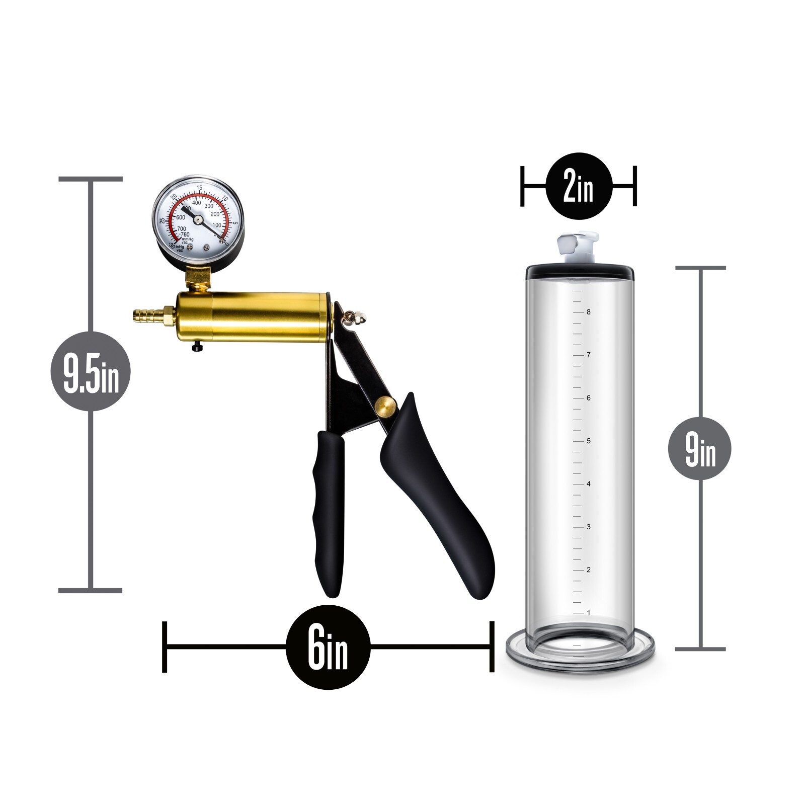 Eden 9.5'' Enhancement Penis Pump With Brass Pistol & Pressure Gauge Sex Toy