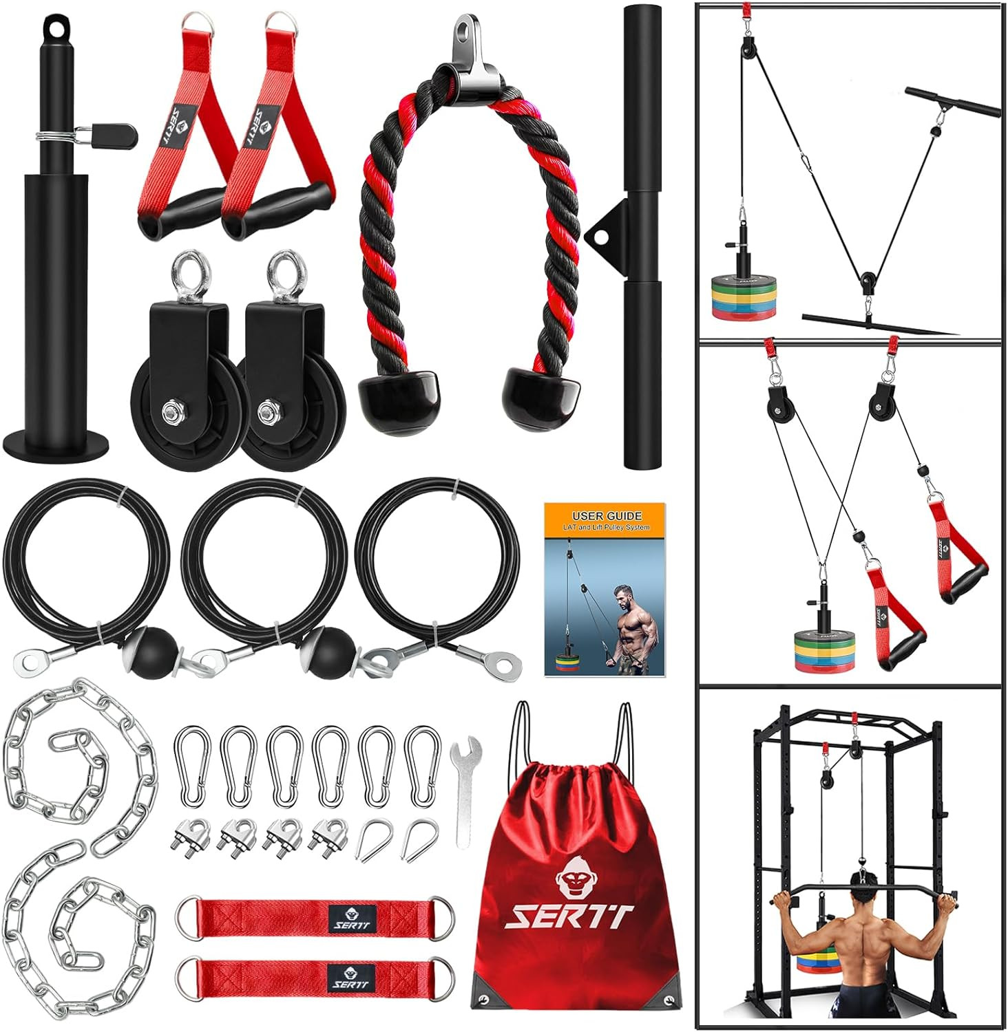 Weight Cable Pulley System Gym, Upgraded Cable Pulley Attachments -LAT Pull Down