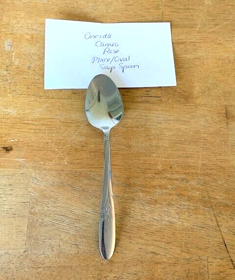 Oneida Stainless Flatware CAMEO ROSE Place/Oval Soup Spoon Glossy 6-7/8" VGUC