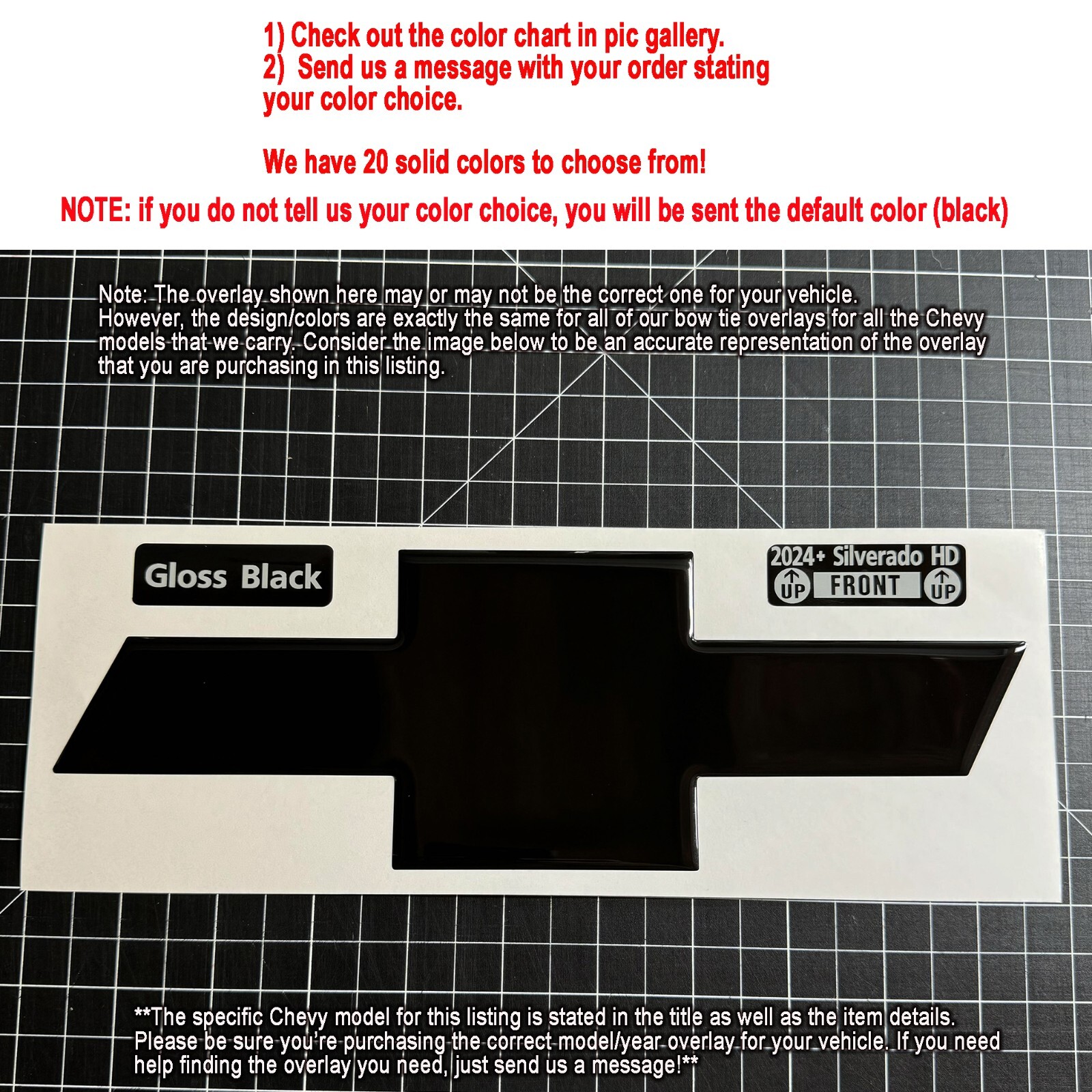 Fits 2014-2024 Silverado *ONLY* DOMED emblem overlay precut (SOLID Colors!)