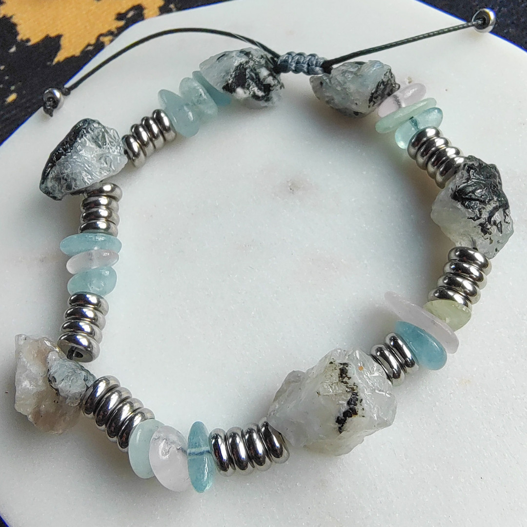 Natural Moonstone Aquamarine Bracelet – Handmade Adjustable Gemstone Jewelry Gif