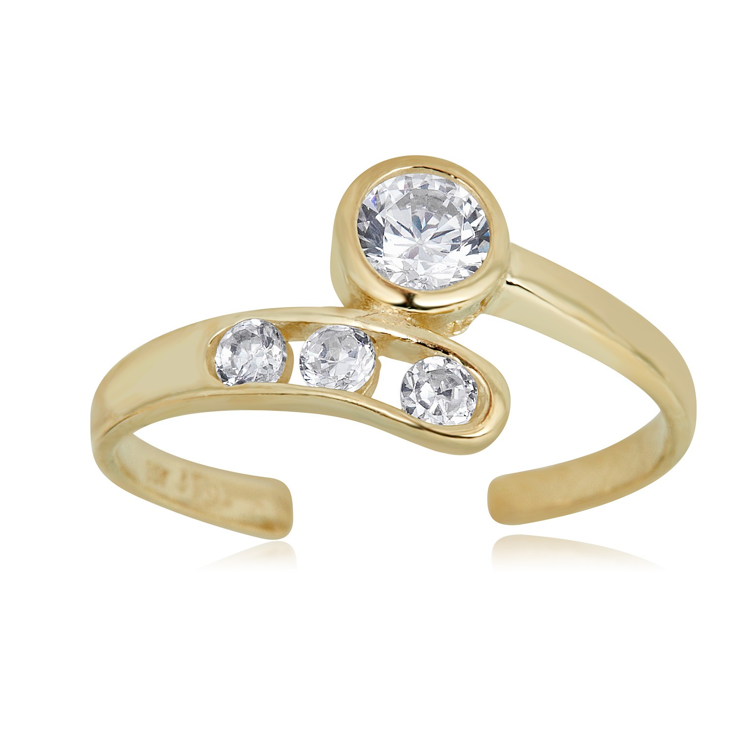 AVORA 10K Yellow Gold Adjustable Bypass Toe Ring with Cubic Zirconia CZ