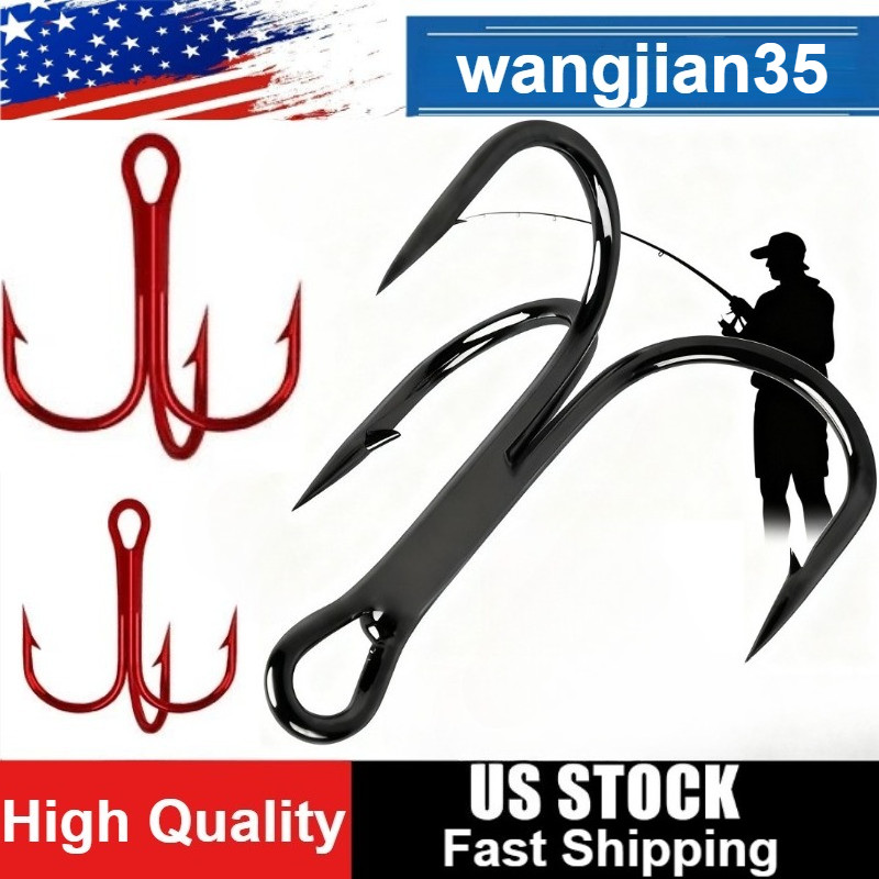 100PCS Carbon Steel Fishing Hook Sharp Treble Hooks Size 2 4 6 8 10 12