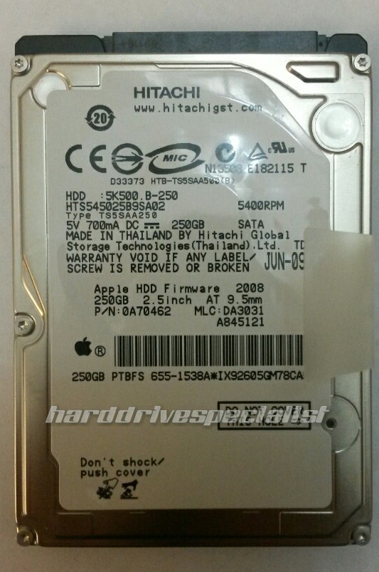 Hitachi HTS545025B9SA02 250GB SATA 5400 RPM P/N:0A70462 MLC:DA3031 F/W:2008