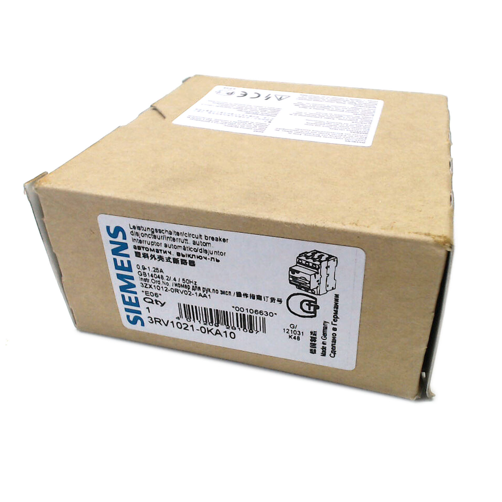 Siemens Contactor 3RV1021-0KA10 New In Box