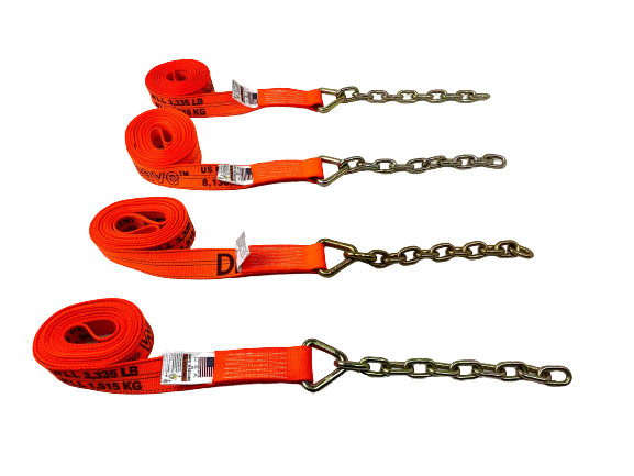4 Pack of 2" x 14' FT ORANGE DW Strap with 12 inch 5/16 G70 Chain Tail