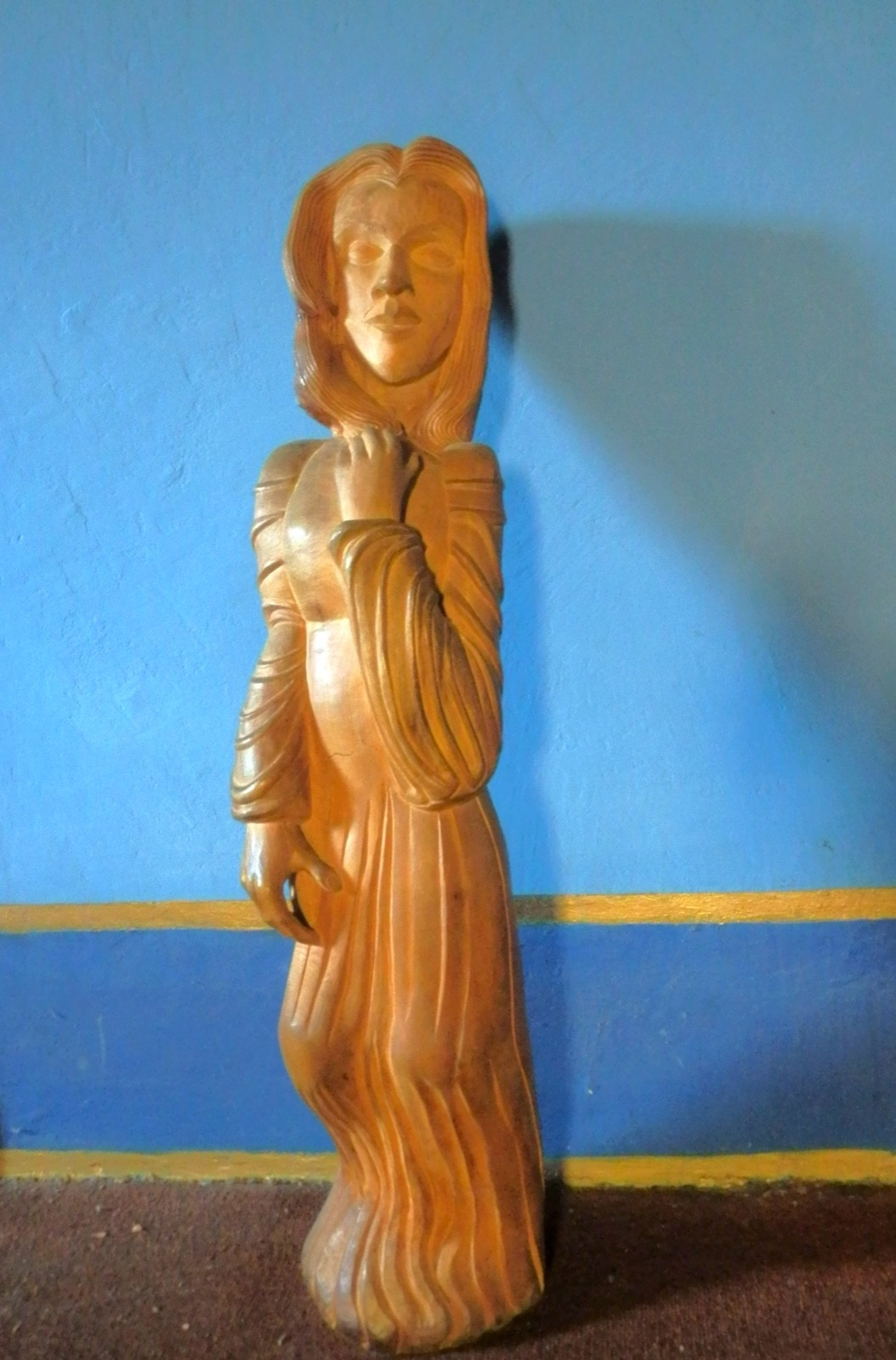 "Young Woman" Wooden Sculpture,from Cirmolo wood branch, with natural crack.