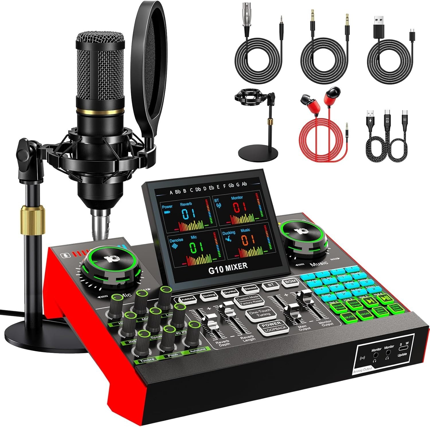 Podcast Microphone Bundle with Live Sound Card Audio Mixer, Podcast Equipment Bu