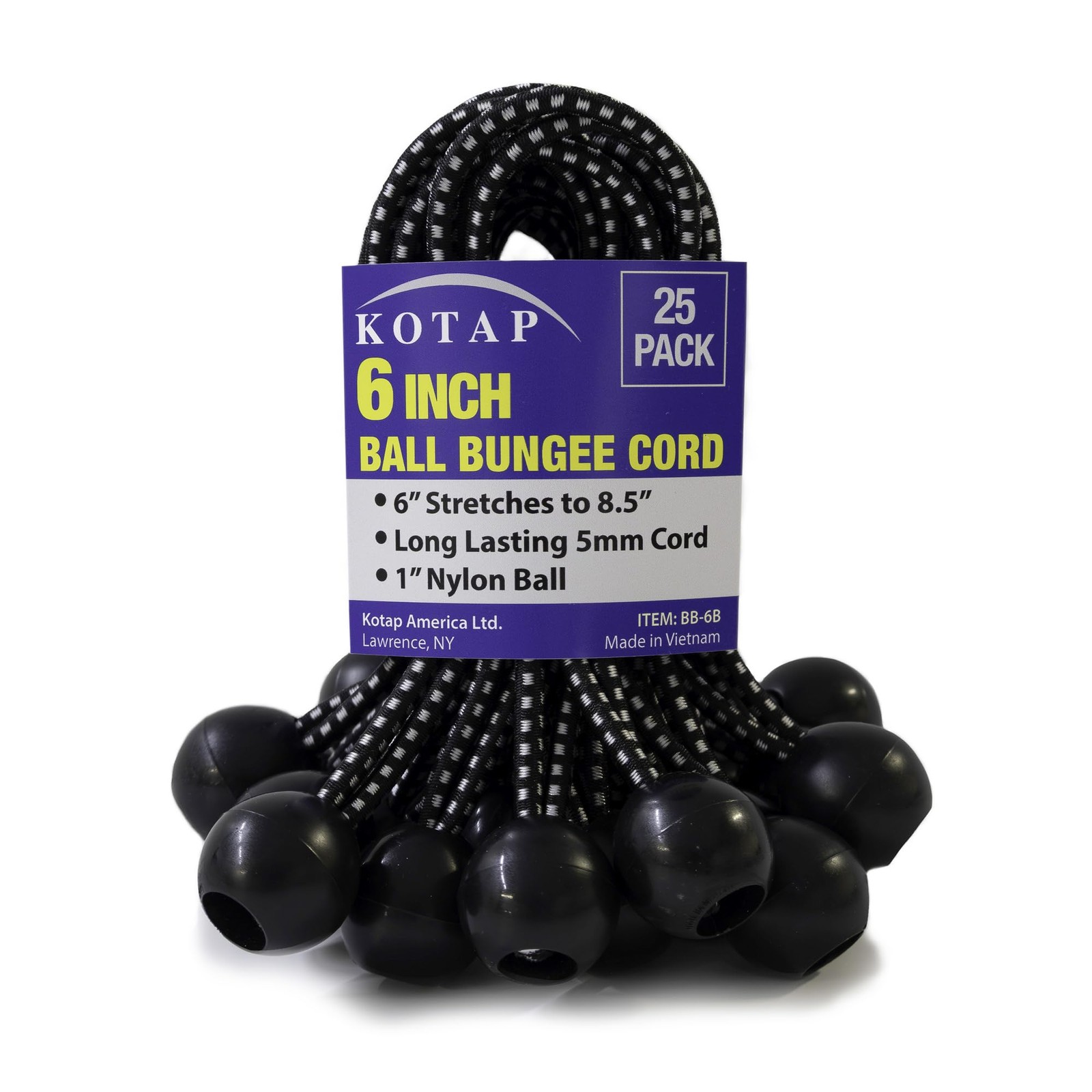 BB-6B Ball Bungee Cord, Heavy-Duty & Versatile, Indoor & Outdoor, Tarp Tie-Down,