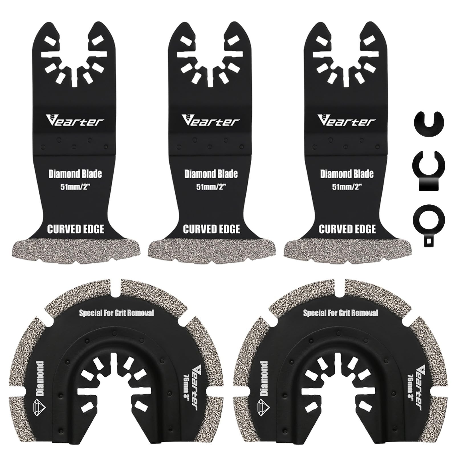5PCS Diamond Oscillating Saw Blades, Universal Multitool Blades for Grit Grou...