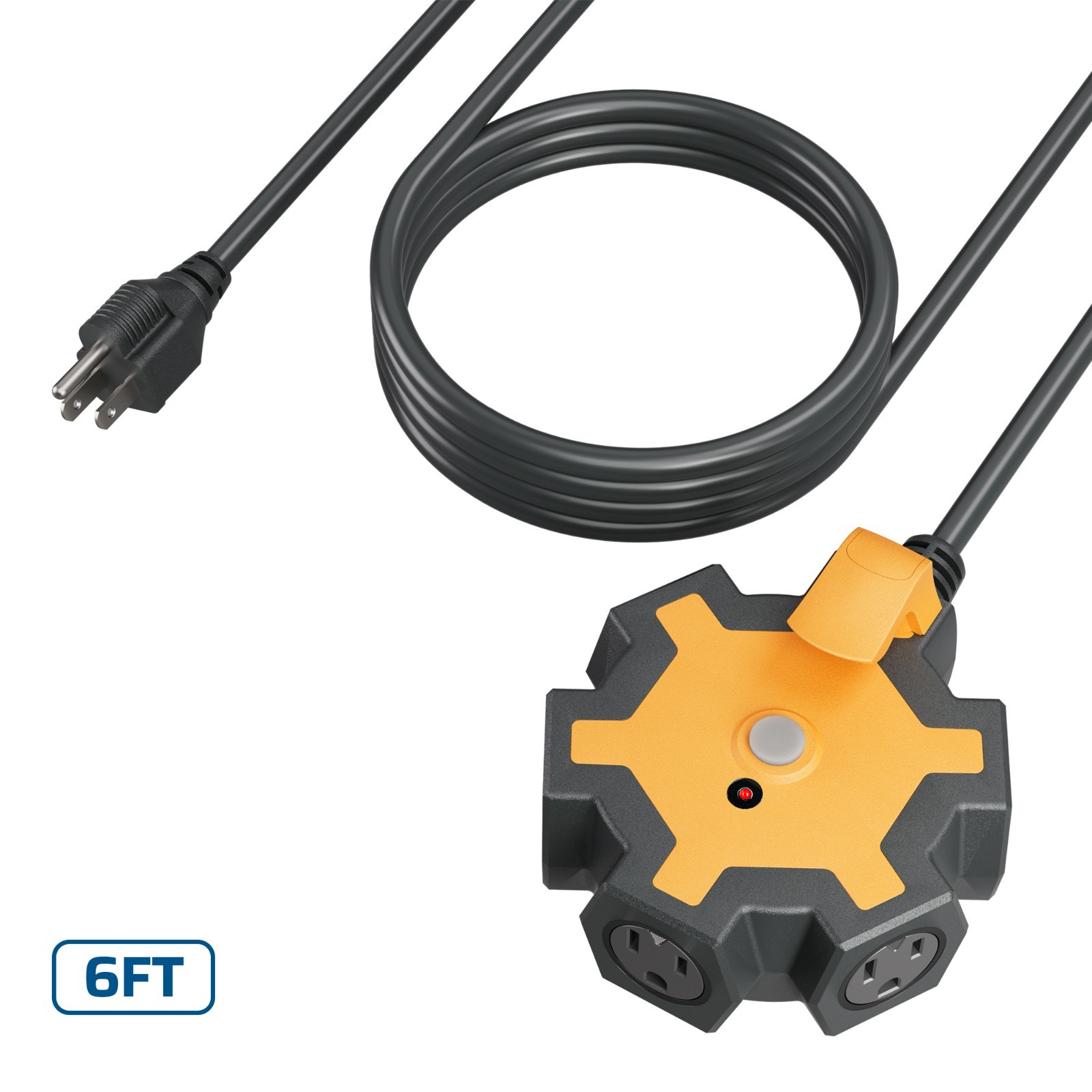 DEWENWILS 5-Outlet Garage Power Strip, 6Feet Heavy Duty Extension Cord, 14Gauge
