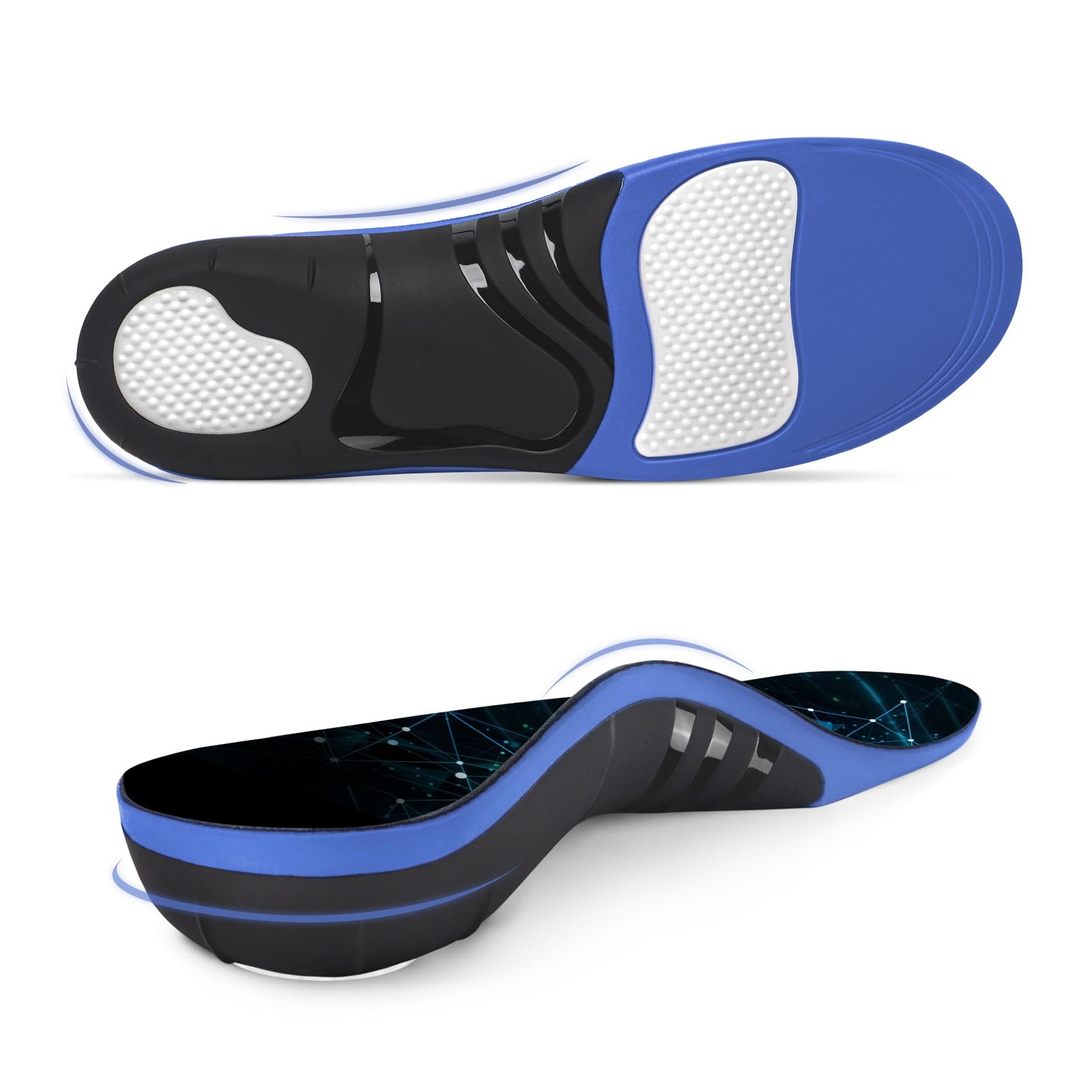 Plantar Fasciitis Insoles, 220+ lbs High M(Men 9-10.5/Women 10-11.5), Blue
