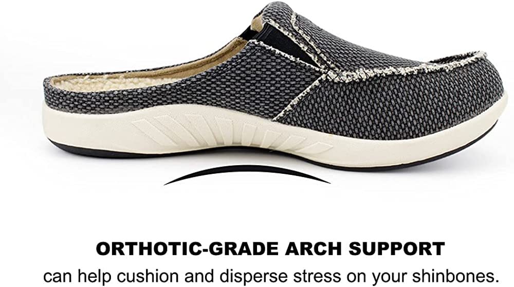 Mens Slippers with Arch Support Canvas House Slipper Slip On Clog Outdoor Shoes