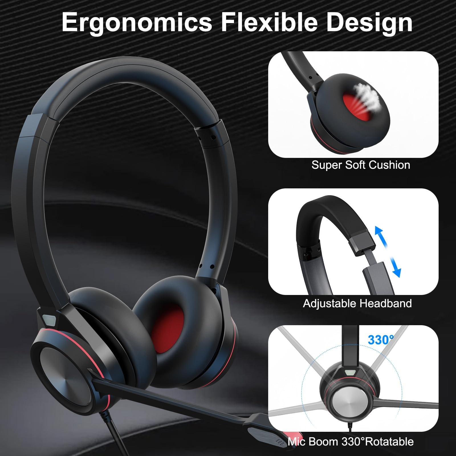 Auvonix USB Headset with Microphone for PC, 3.5mm & A/Type C Wired Duo