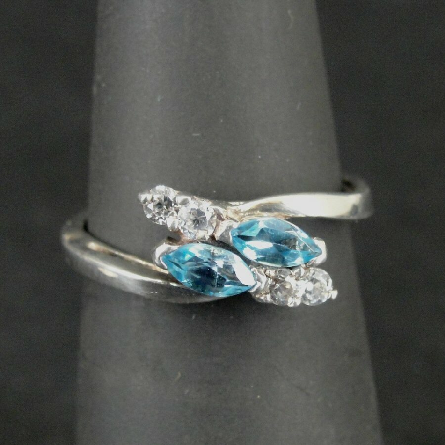 Ring Silver Blue Marquise Stones with Cubic Zirconias Sterling 925 Size 5 Band
