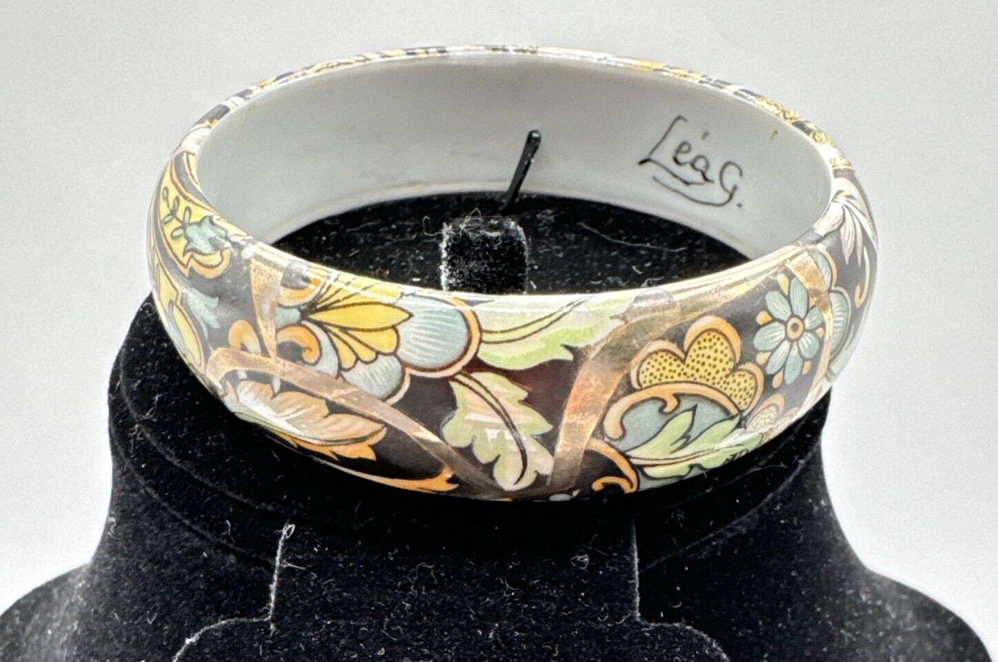 Artisan Leá G Ceramic Painted Bangle Bracelet Colorful Floral