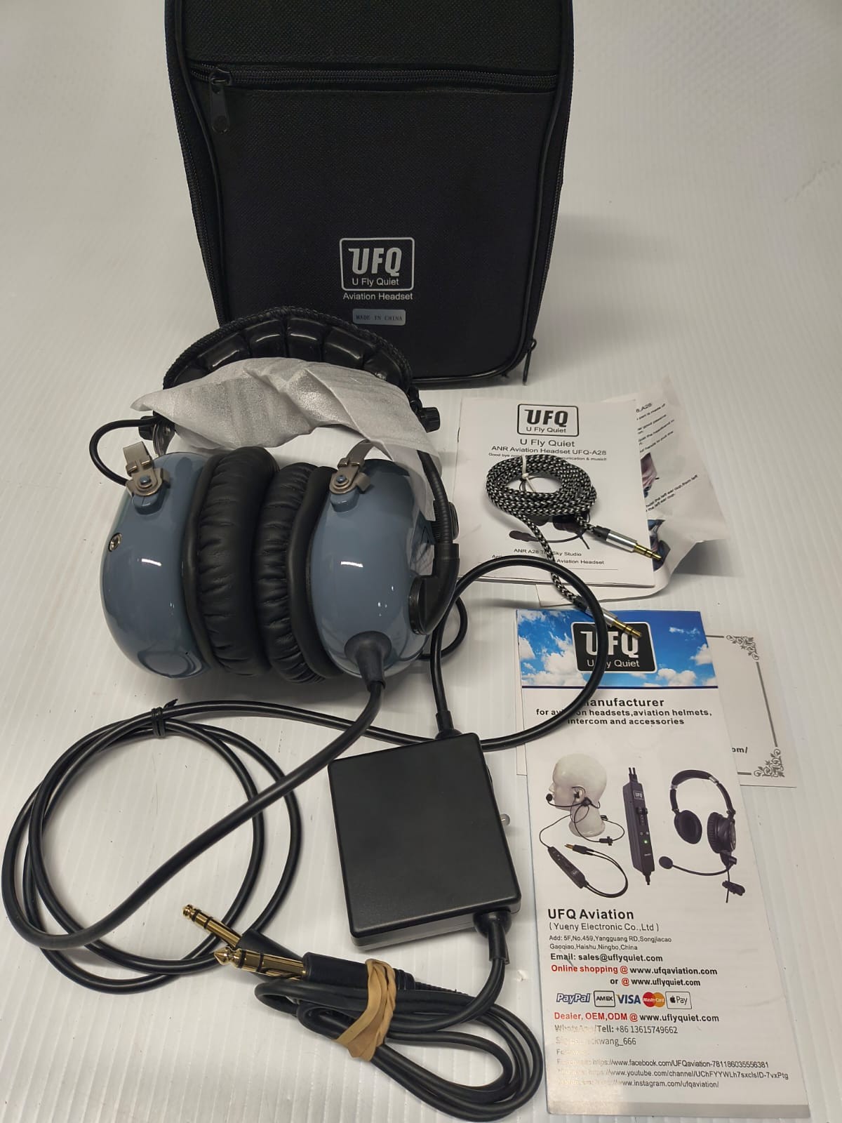 UFQ-A28 ANR Aviation Headset Pilot With Case/AC Adapter