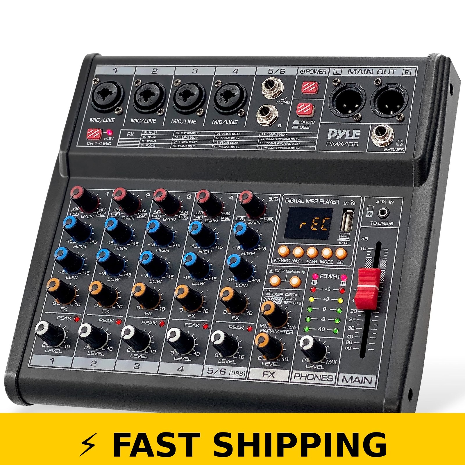 Pyle PMX466 6-Channel Bluetooth DJ Mixer with 16 Effects