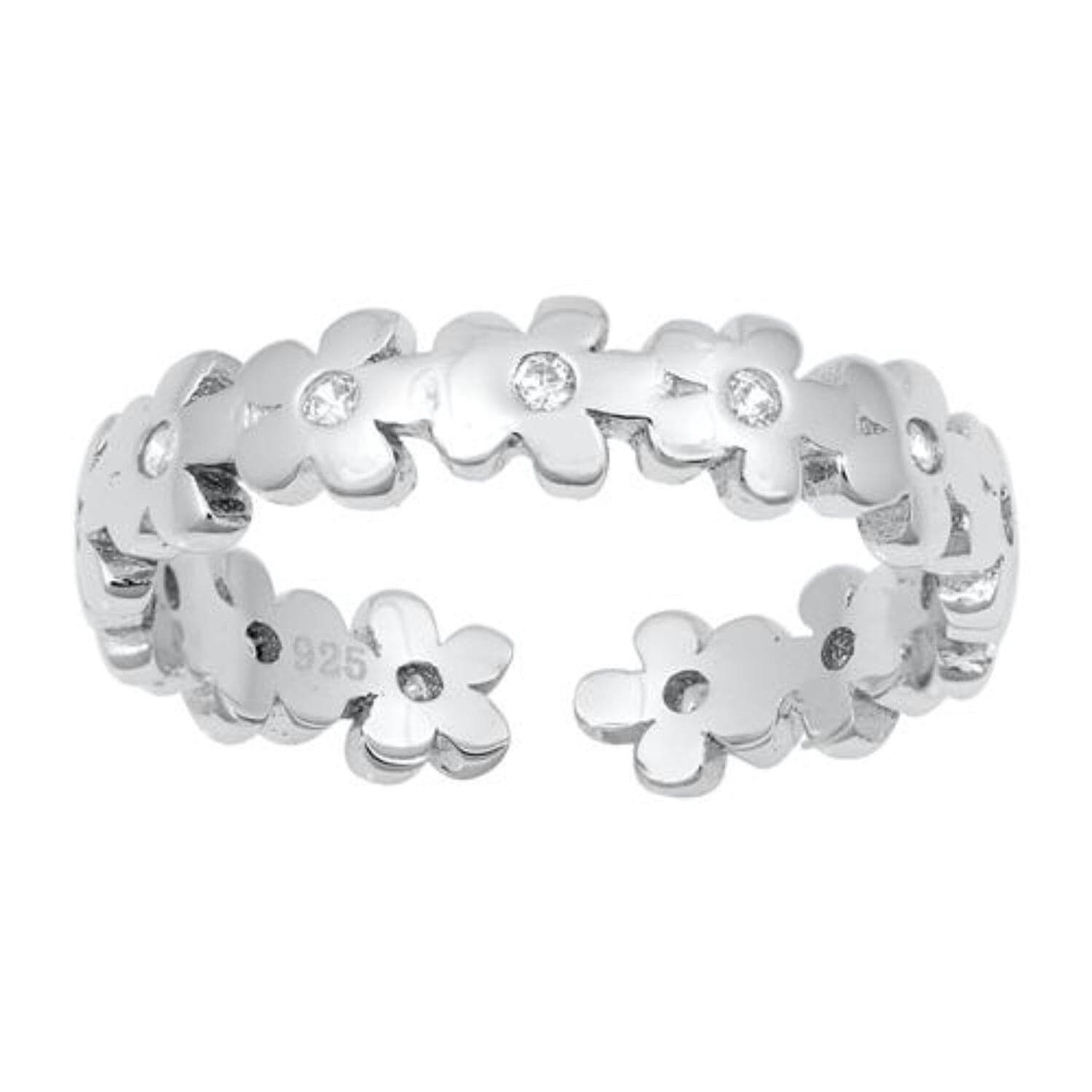 Blossoms Toe Ring - .925 Stirling Silver with Rhodium Plating - Adjustable