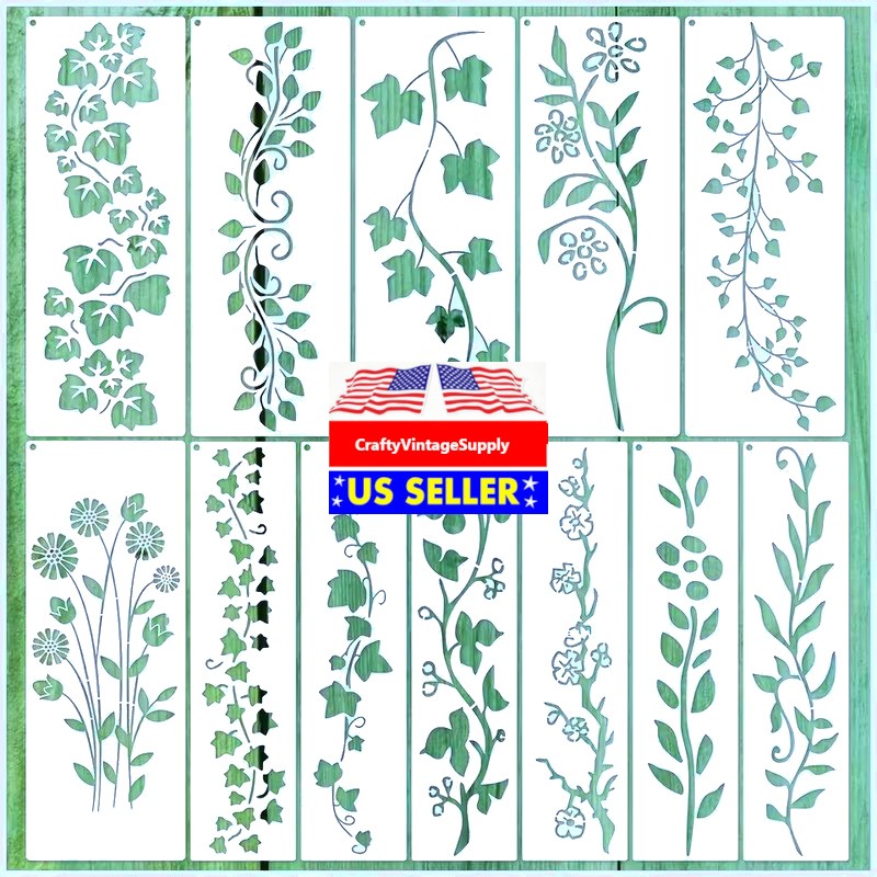 12pcs ivy grapevine vines daisies tiny leaves stencils for cabinets walls cakes