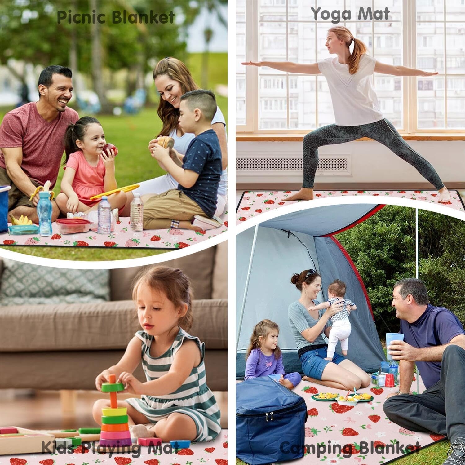 Strawberry Bow Picnic Blankets Waterproof Foldable, 60’‘x80'' Portab