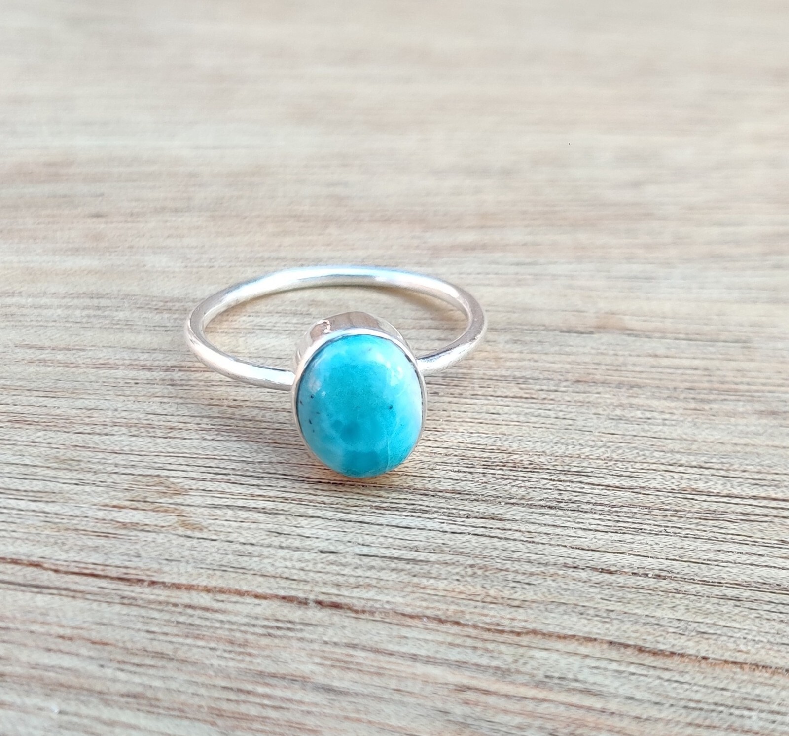 Natural Larimar Gemstone  925 Sterling Silver Handmade Band Ring All Size SR1120