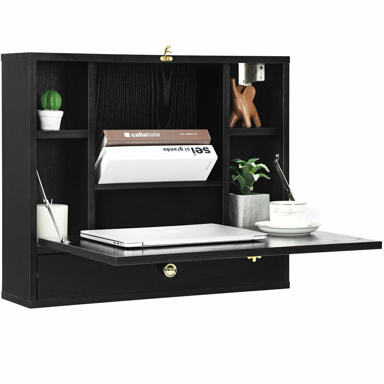 Wall Mounted Folding Laptop Desk Hideaway Organizer Storage Space Saver