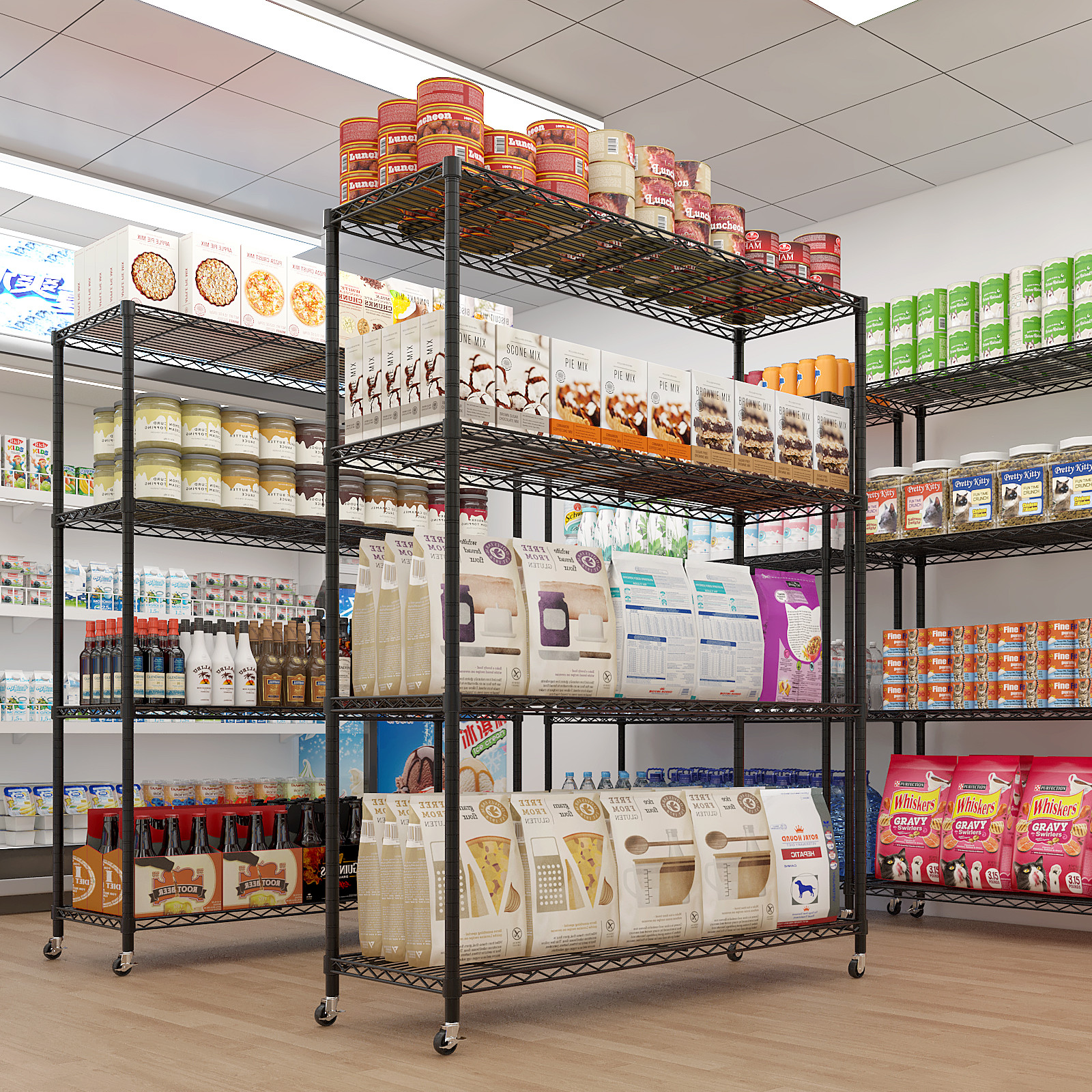 65"H Wire Rolling Shelving Unit on Wheels Adjustable Storage Rolling Wire Rack