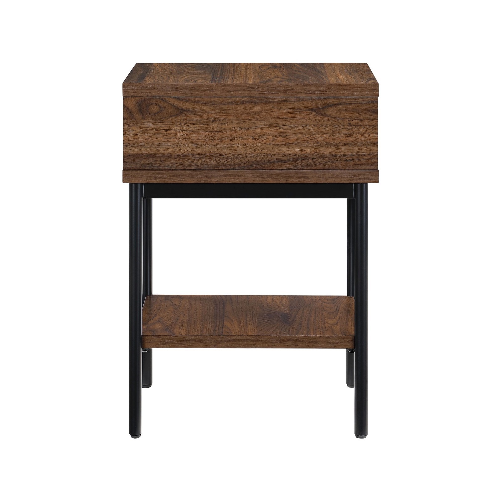 Geo End Table Walnut Finish with Bottom Shelf Living Room Accent Table