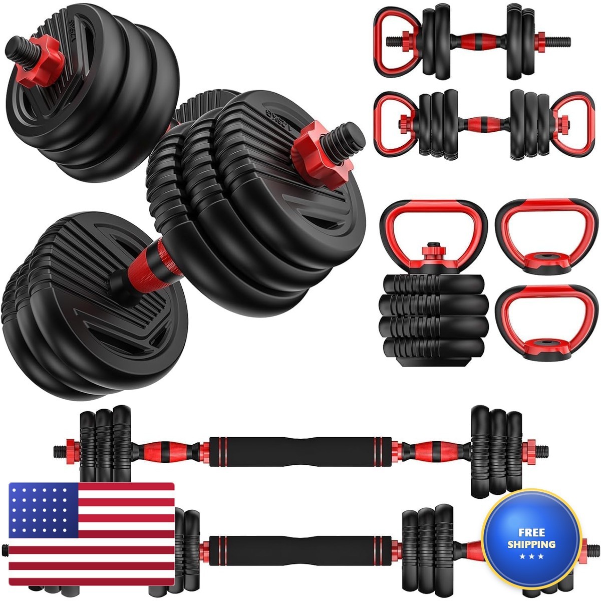 UNNMIIY AD55LBS Adjustable Dumbbells 20/30/45/70/90lbs Free Weight Set