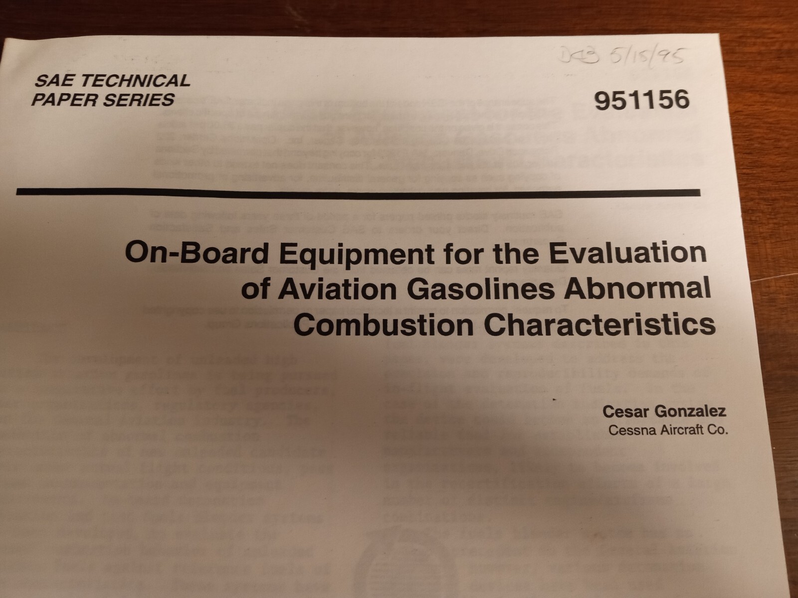Cessna technical paper Aviation Gasolines Abnormal Combustion Characteristics