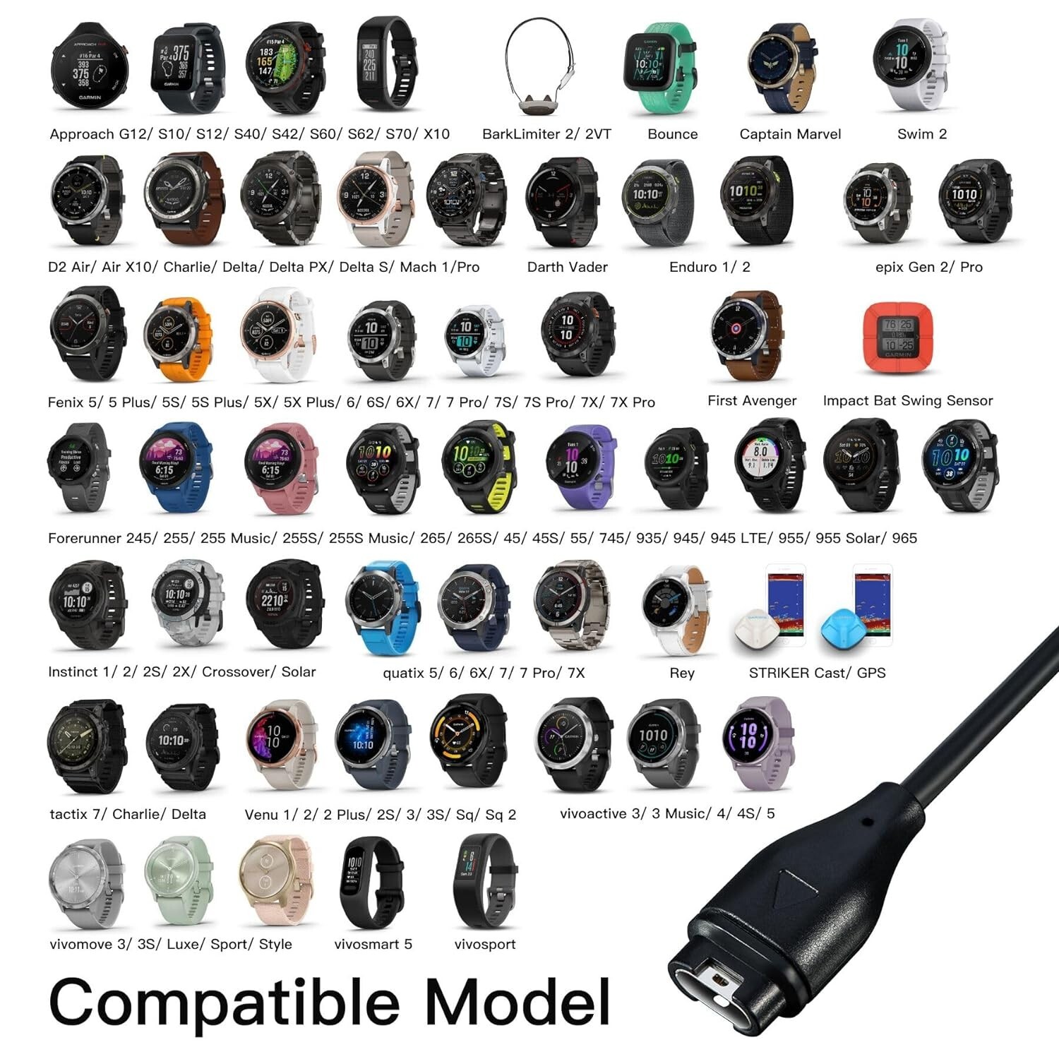 Compatible for Garmin Watch Charger Cable (2 Pack)