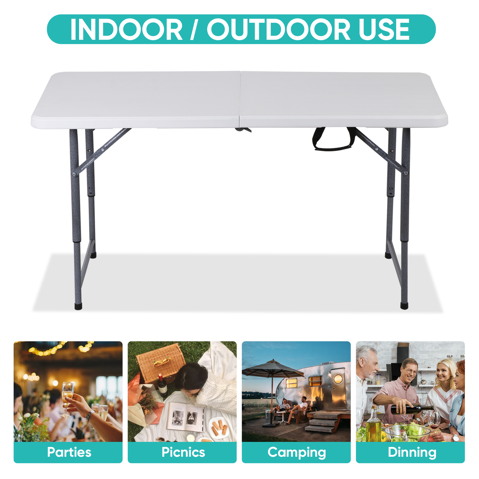 4FT Folding Table Heavy Duty Plastic Foldable Table Banquet Table w/Handle Lock