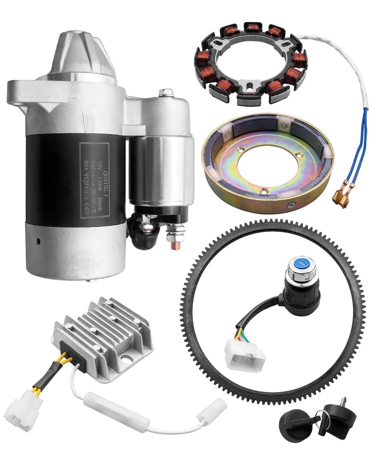 Diesel Electric Starter Motor kit with Flywheel Generator Rectifier Voltage R...