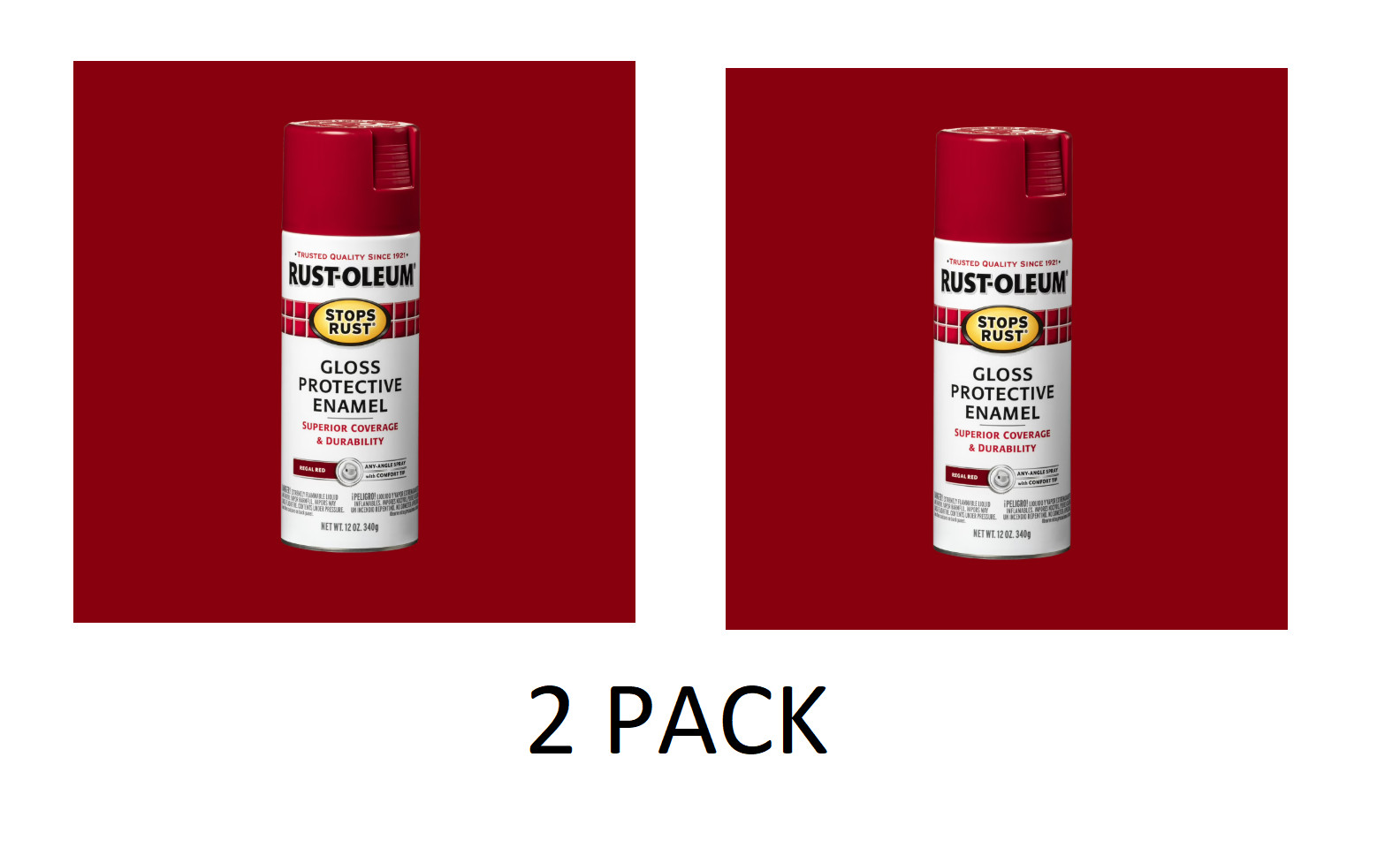 2 PACK Rust-Oleum 7765830 Stops Rust Spray Paint, 12-Ounce, Gloss Regal Red