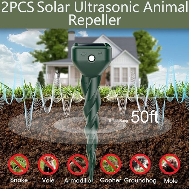2 Pcs Solar Ultrasonic Animal Repellent Small Wildlife Repeller For Garden Lawn