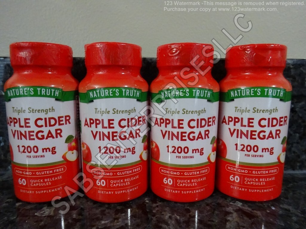 240 Nature's Truth APPLE CIDER VINEGAR 1200 mg Capsules (4 bottles of 60) NEW