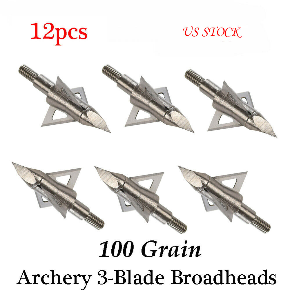 Archery Blade Arrowheads Broadheads 100 Grain Arrow Tips Points Bow Shooting