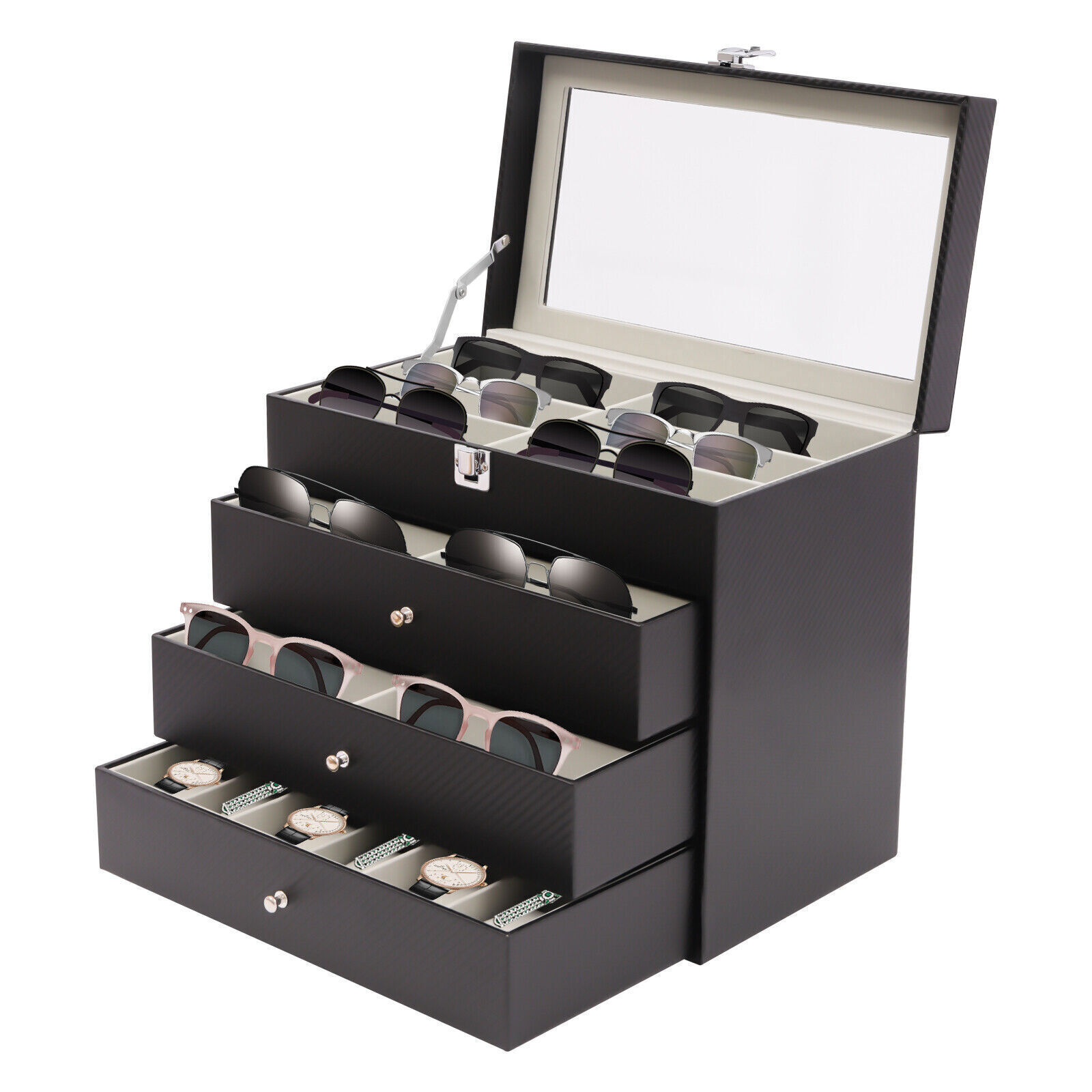 Eyeglasses Storage Box Sunglass Glasses Display Drawer Lockable Case Organizer