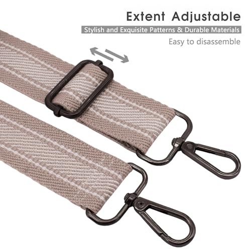 Replacement Purse Strap Shoulder Strap Adjustable Khaki Stripe-Black Metal