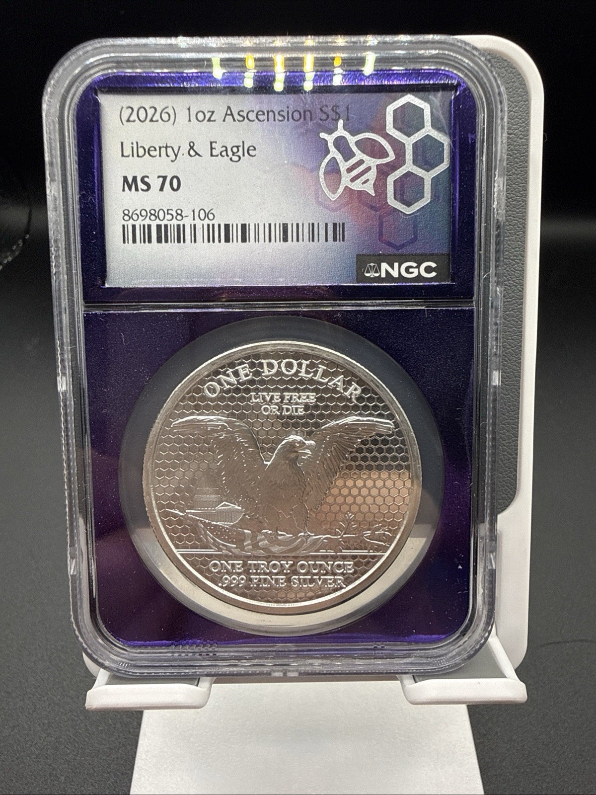 2026 Ascension S$1 Liberty & Eagle Silver Medal NGC MS70 Trader Bea Purple Core