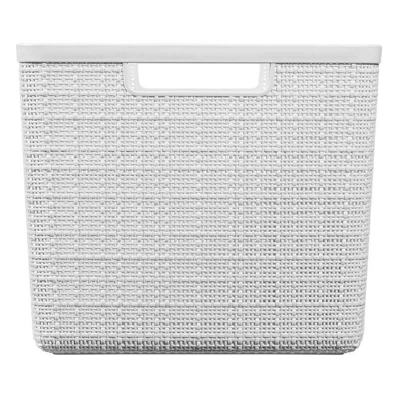 Decorative Jute Storage Basket Rectangular Resin Organizing Bins W/ Handles Home