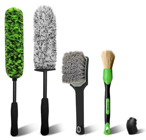 4PCS Car Wheel Cleaning Kit, 360° Bendable Wheel Brush with 4-Pack Green/White