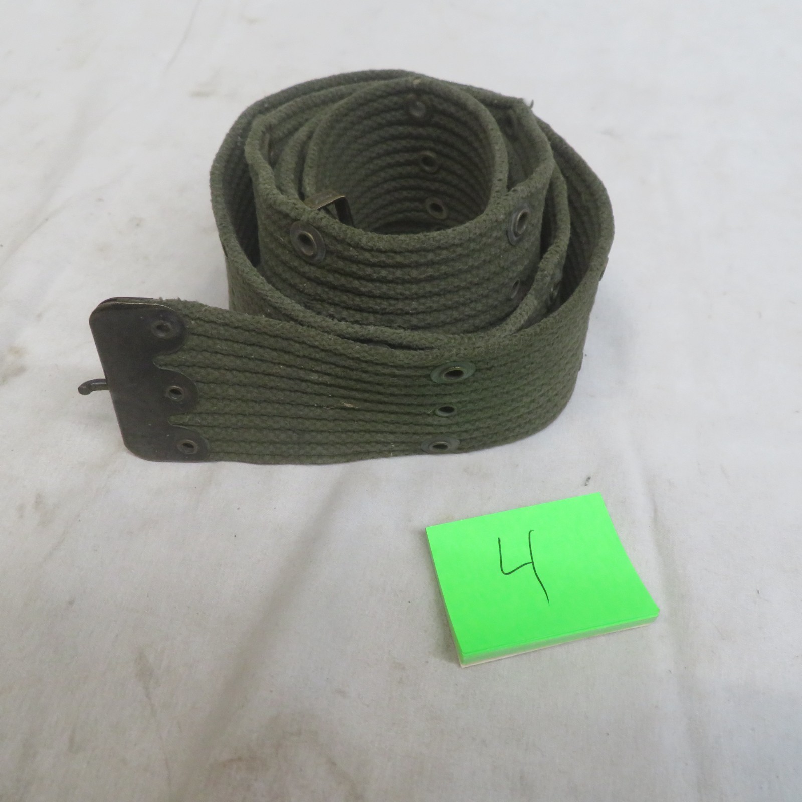 US Military OD Green Canvas Web Pistol Belt Double Row Grommet Brass Hook Buckle