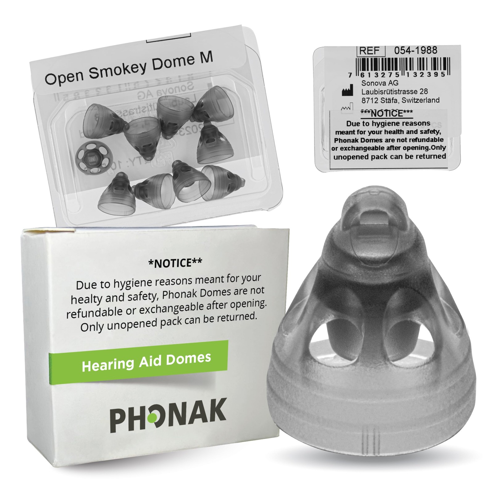 Phonak Open Smokey Dome Medium (0.31 inch=8mm) 10 Domes, Genuine OEM