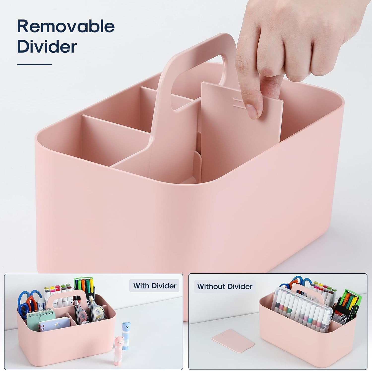 Multiuse Caddy Organizer with Handle, Portable Divided Plastic Tote Bin - Art Cr