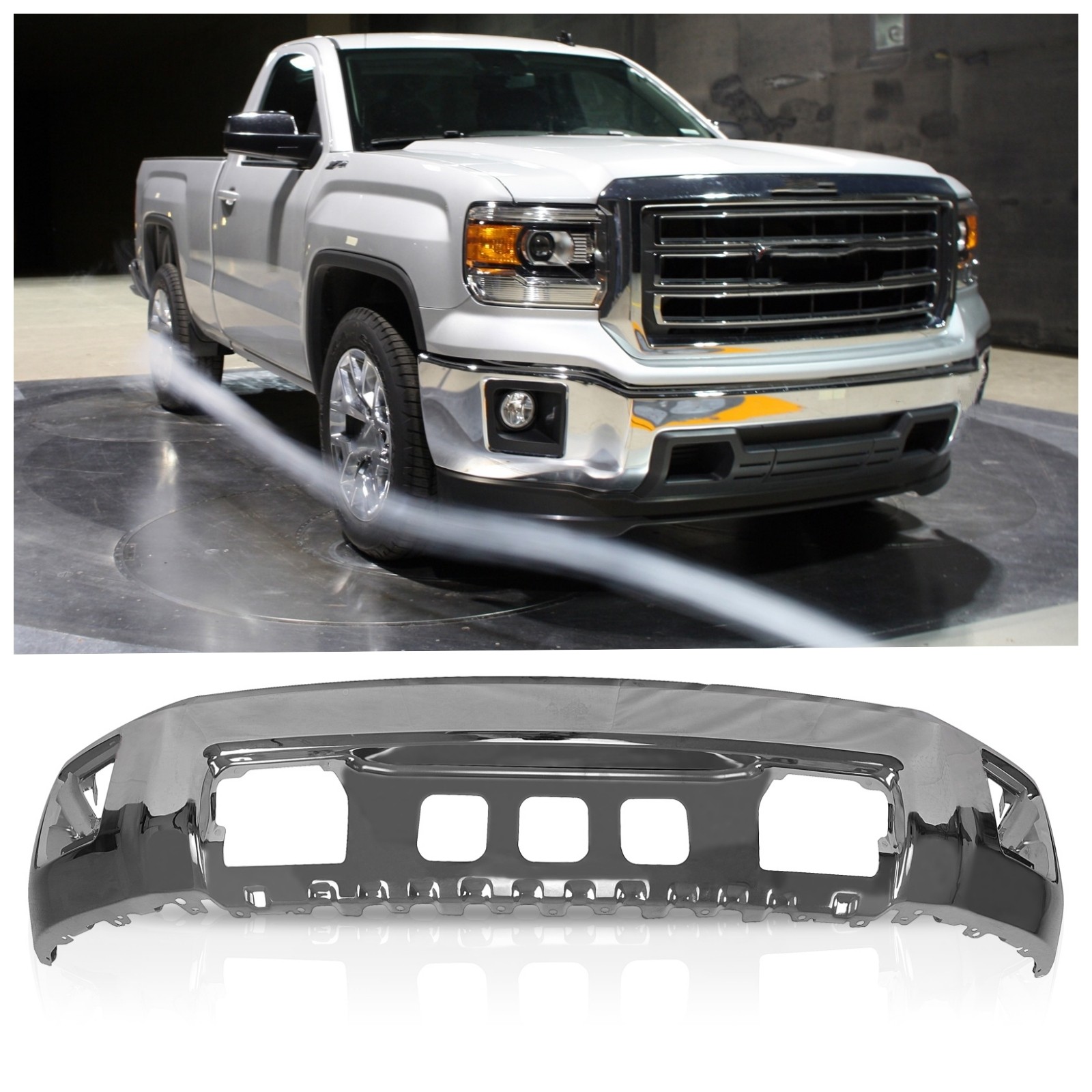 Steel Front Bumper Face Bar Chrome W/O Sensor For 2014 2015 GMC Sierra 1500