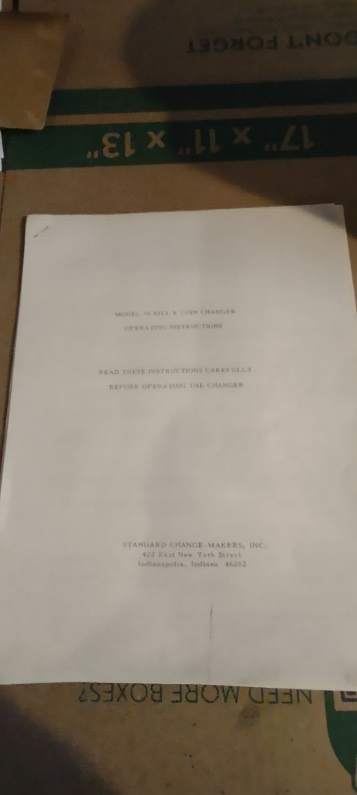 standard changer model 76 arcade manual #1079