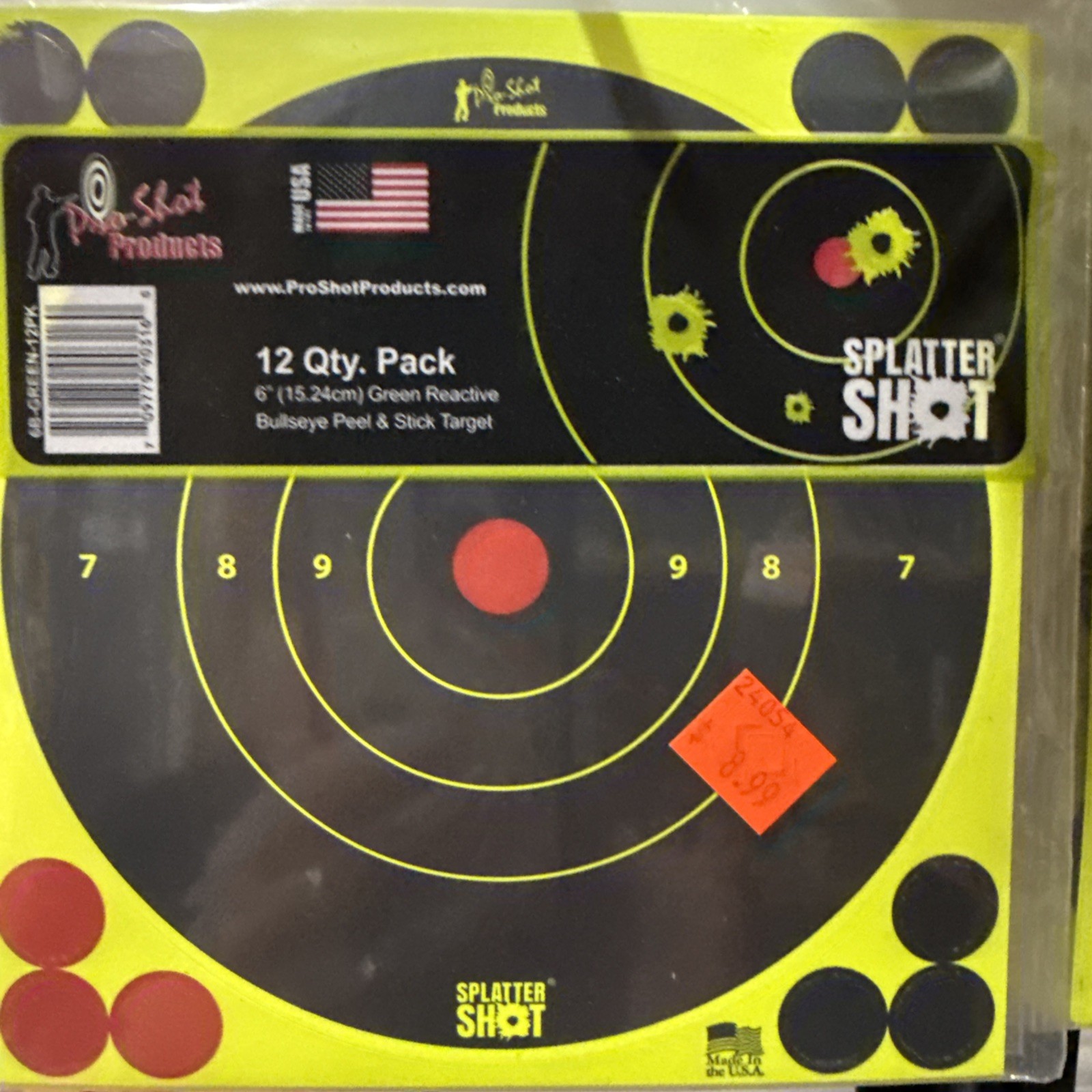 Pro-Shot 6BGREEN12PK SplatterShot Self-Adhesive Paper Black/Green 6" Bullseye 12